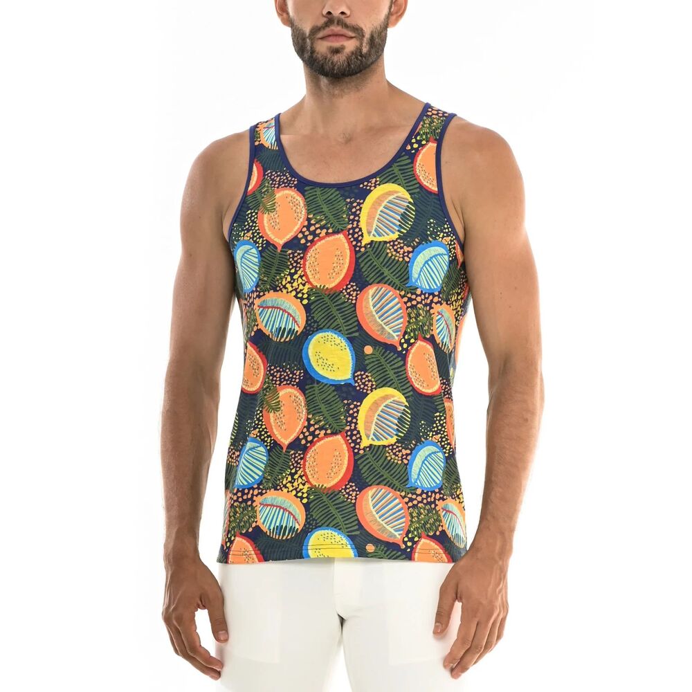 ST33LE Fruit Print Tank Top Tropical Citrus Circuit Pride Resort Club Mens S